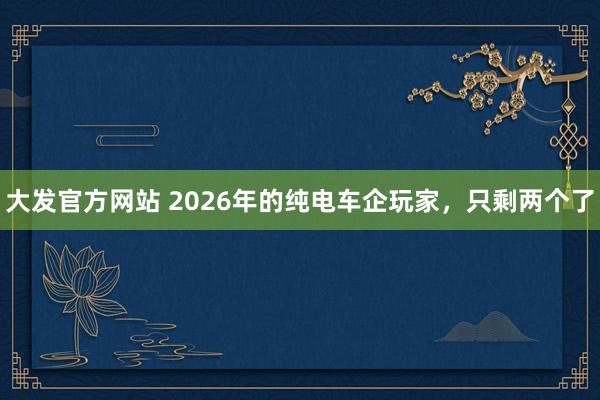 大发官方网站 2026年的纯电车企玩家，只剩两个了