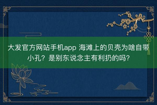 大发官方网站手机app 海滩上的贝壳为啥自带小孔？是别东说念主有利扔的吗？