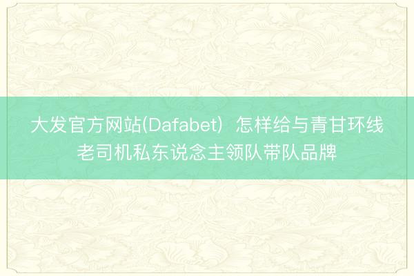 大发官方网站(Dafabet)  怎样给与青甘环线老司机私东说念主领队带队品牌
