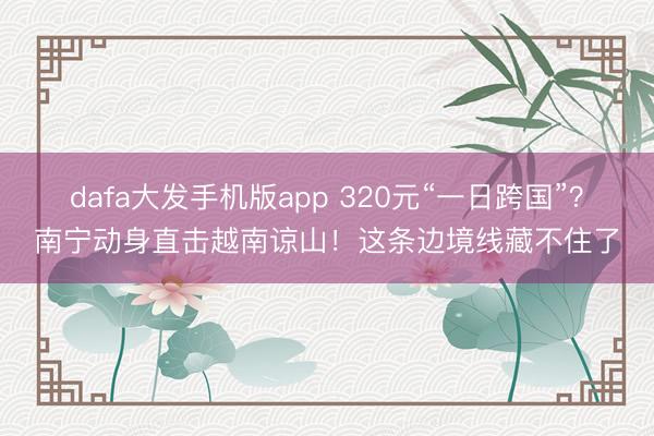 dafa大发手机版app 320元“一日跨国”？南宁动身直击越南谅山！这条边境线藏不住了