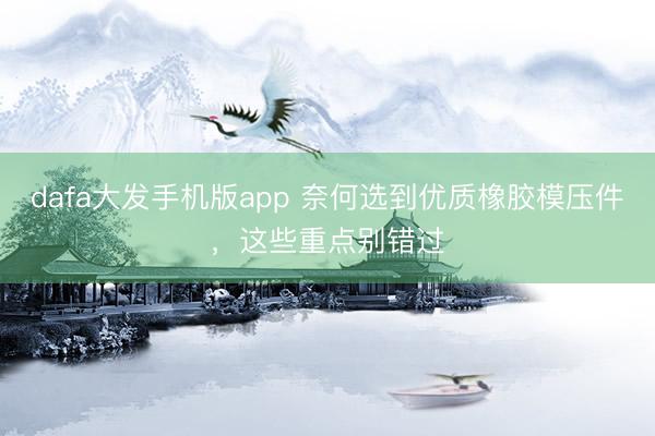 dafa大发手机版app 奈何选到优质橡胶模压件，这些重点别错过
