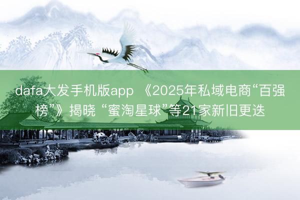 dafa大发手机版app 《2025年私域电商“百强榜”》揭晓 “蜜淘星球”等21家新旧更迭