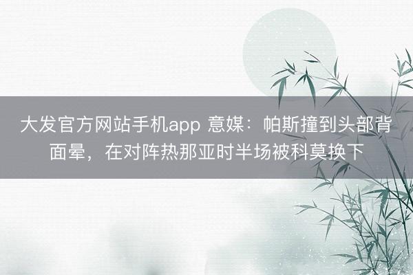 大发官方网站手机app 意媒：帕斯撞到头部背面晕，在对阵热那亚时半场被科莫换下