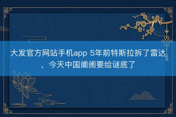 大发官方网站手机app 5年前特斯拉拆了雷达，今天中国阛阓要给谜底了