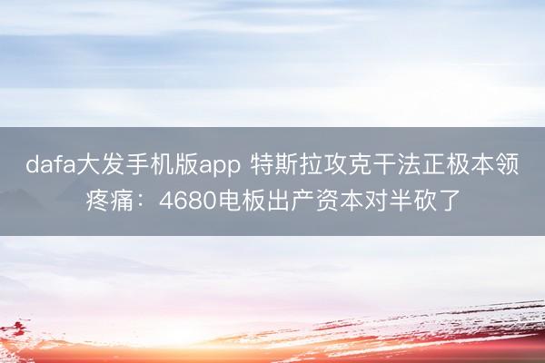 dafa大发手机版app 特斯拉攻克干法正极本领疼痛：4680电板出产资本对半砍了