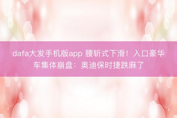 dafa大发手机版app 腰斩式下滑！入口豪华车集体崩盘：奥迪保时捷跌麻了