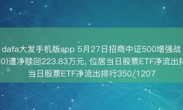 dafa大发手机版app 5月27日招商中证500增强战略ETF(561950)遭净赎回223.83万元， 位居当日股票ETF净流出排行350/1207