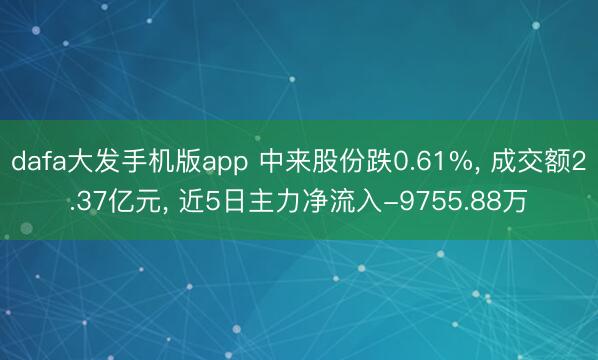 dafa大发手机版app 中来股份跌0.61%， 成交额2.37亿元， 近5日主力净流入-9755.88万